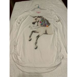 NWT Large XLarge Unicorn glitter white tee raii in nbow colors